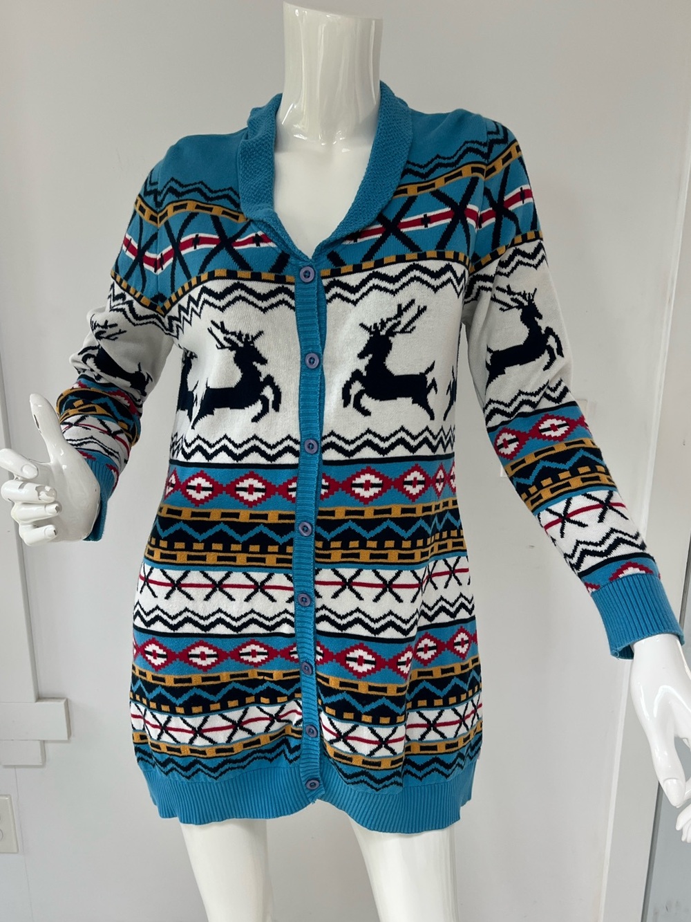 Women's Boho 100% Cotton Knit Sweater ,Funky Cardigan size Medium